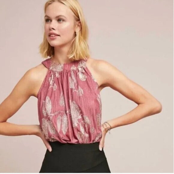 Anthropologie Tops - ⭐Feather Bone Halter High Neck Tie Boho Bohemian Classy Elegant Party Top Blouse